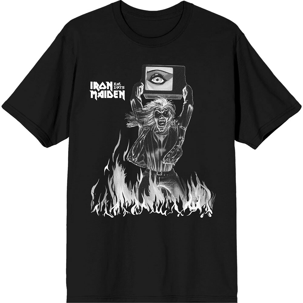 Iron Maiden tričko Est. 1975 Holy Smoke Flames Crop Čierna S