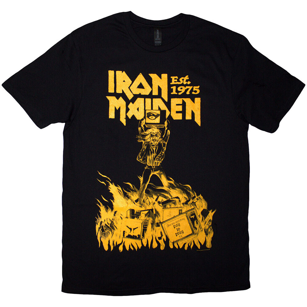 Iron Maiden tričko Est. 1975 Holy Smoke Jumbo Yellow Čierna S