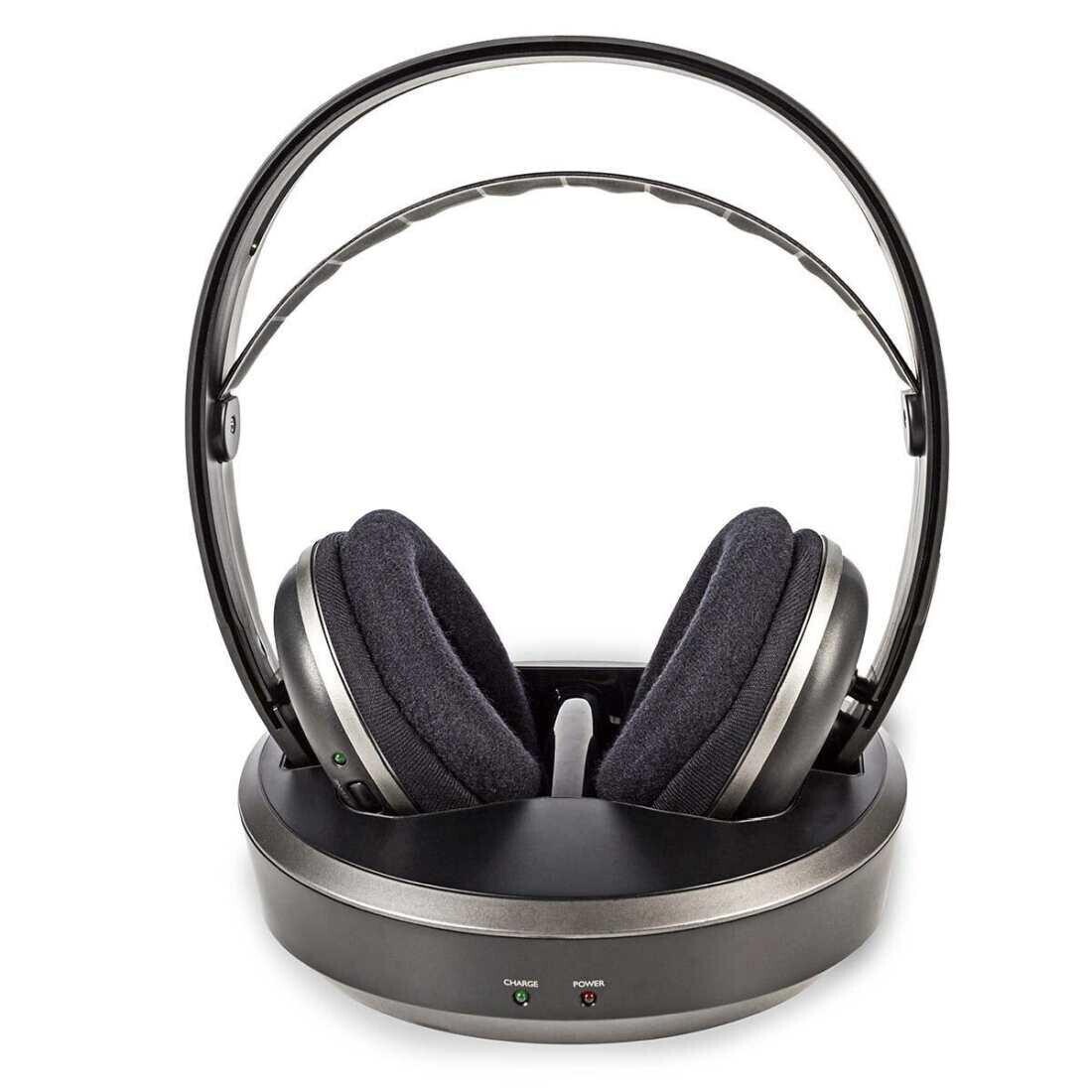 Nedis HPRF210BK - Bezdrôtové Slúchadlá | Rádiová Frekvencia (RF) | Over-ear | Nabíjacia Základňa | Čierna / Strieborná