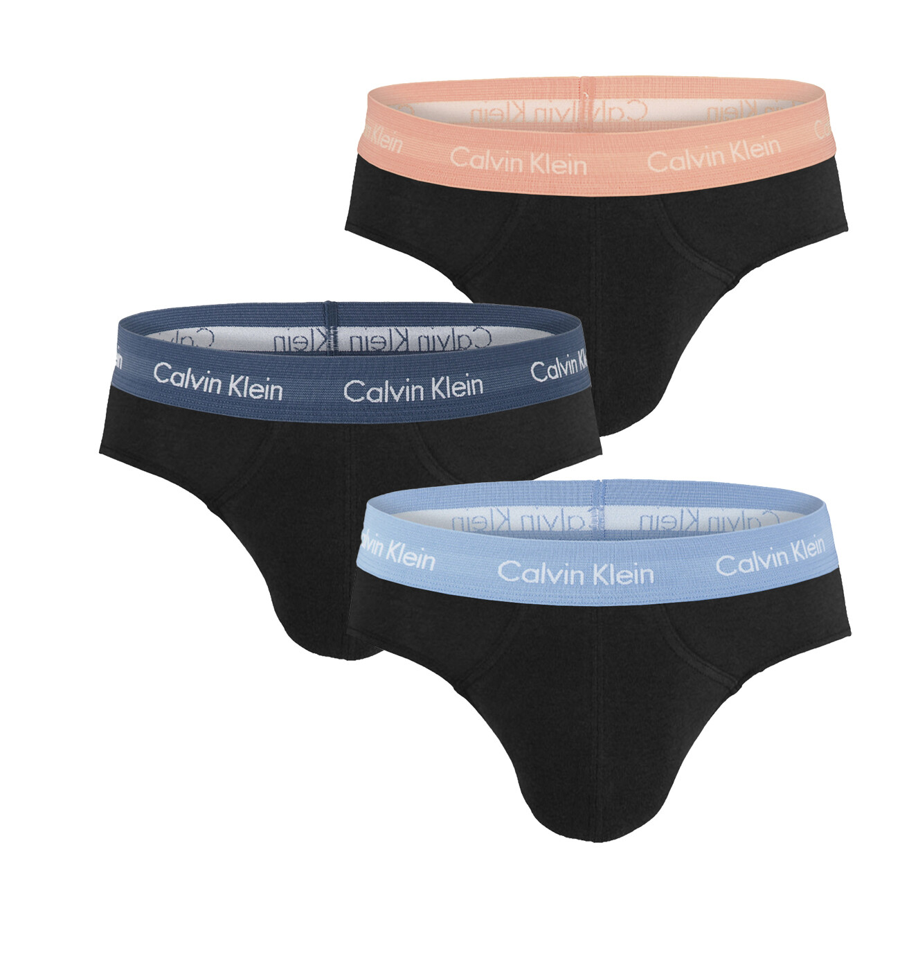 Calvin Klein - slipy 3PACK cotton stretch black with vintage blue color logo waist - limitovaná fashion edícia