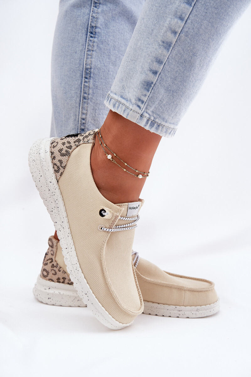 Svetlobéžové dámske textilné dámske poltopánky na platforme - 36