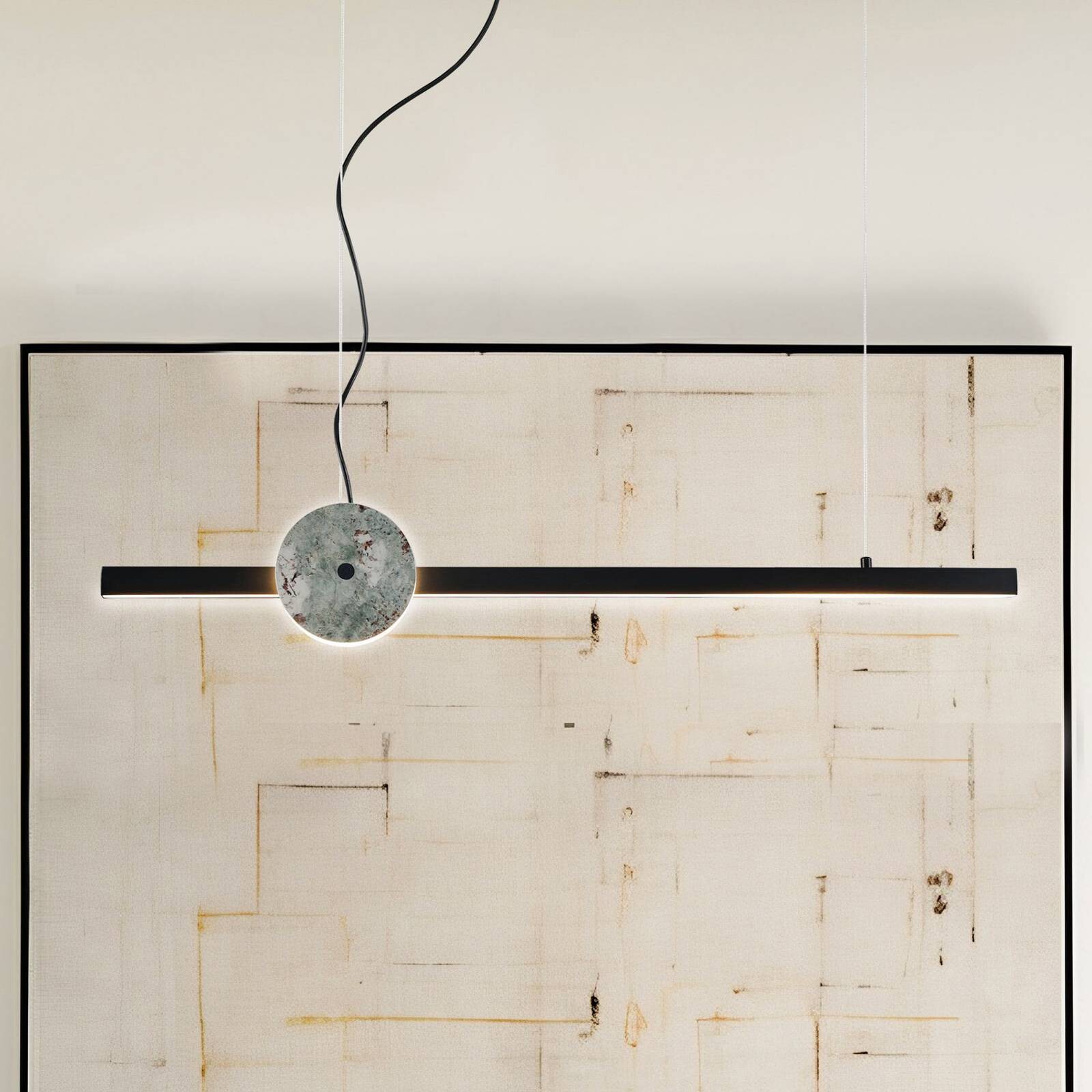 LED závesné svietidlo Anais, čierne/zelené, dĺžka 100 cm, umelý kameň