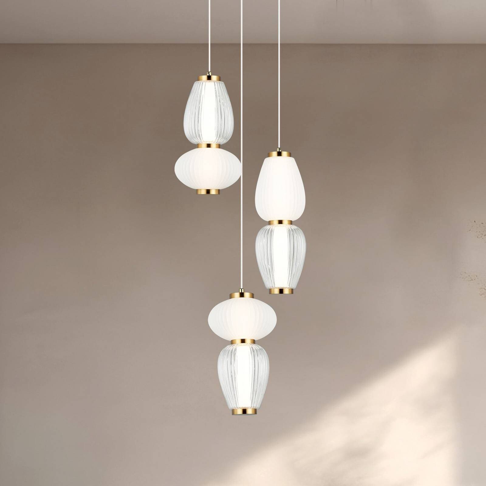 LED závesné svietidlo Shiny, Ø 60 cm, číre/biele, sklo