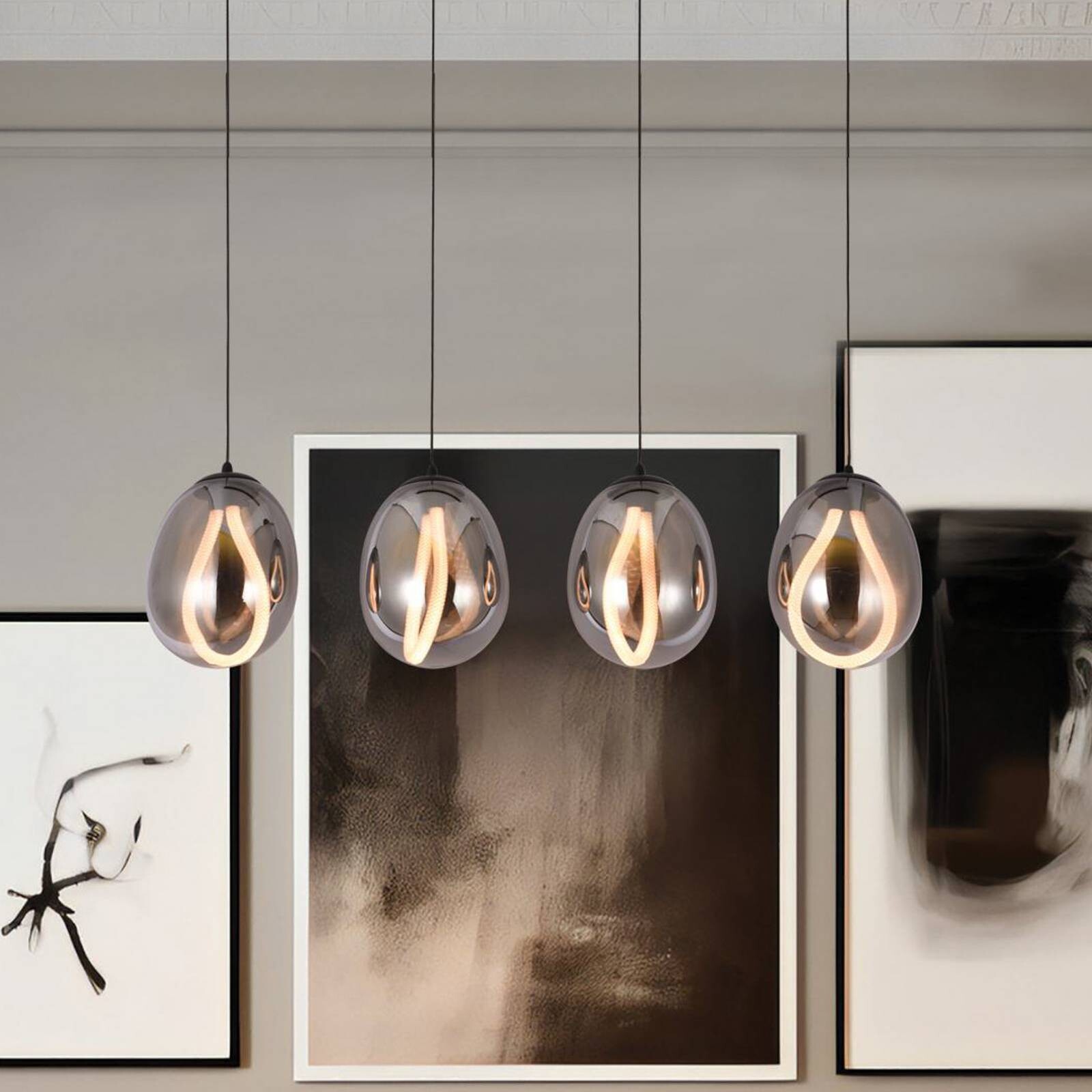 LED závesné svietidlo Melanie, dĺžka 85 cm, dymovo šedá, sklo 4-pl.