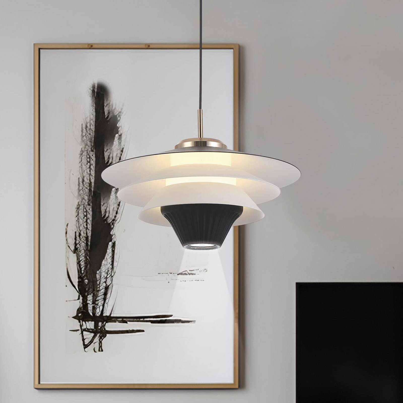 LED závesné svietidlo Manley, čierne/biele, Ø 22 cm, kov