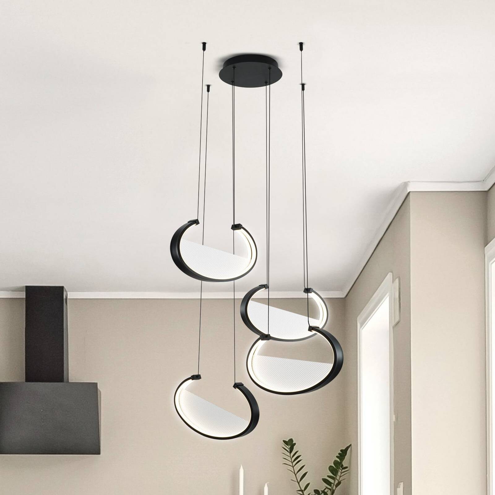 LED závesné svietidlo Adele, Ø 75 cm, čierne, kov, 4-pl.