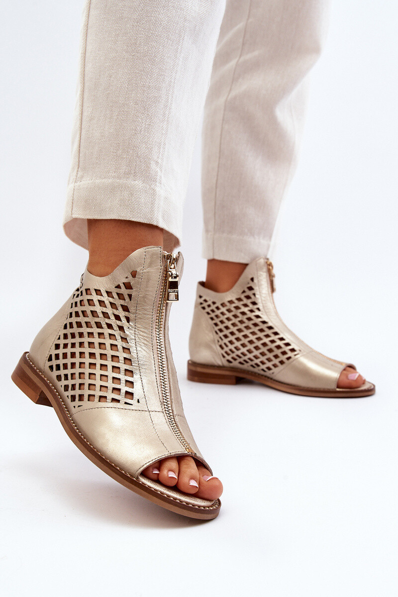 Kožené Vyrezávané Sandále Na Zips Zlaté Zazoo 977/L