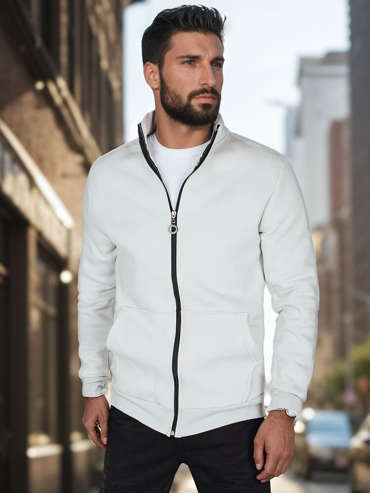 Bluza męska rozpinana ze stójką jasnoszara Dstreet