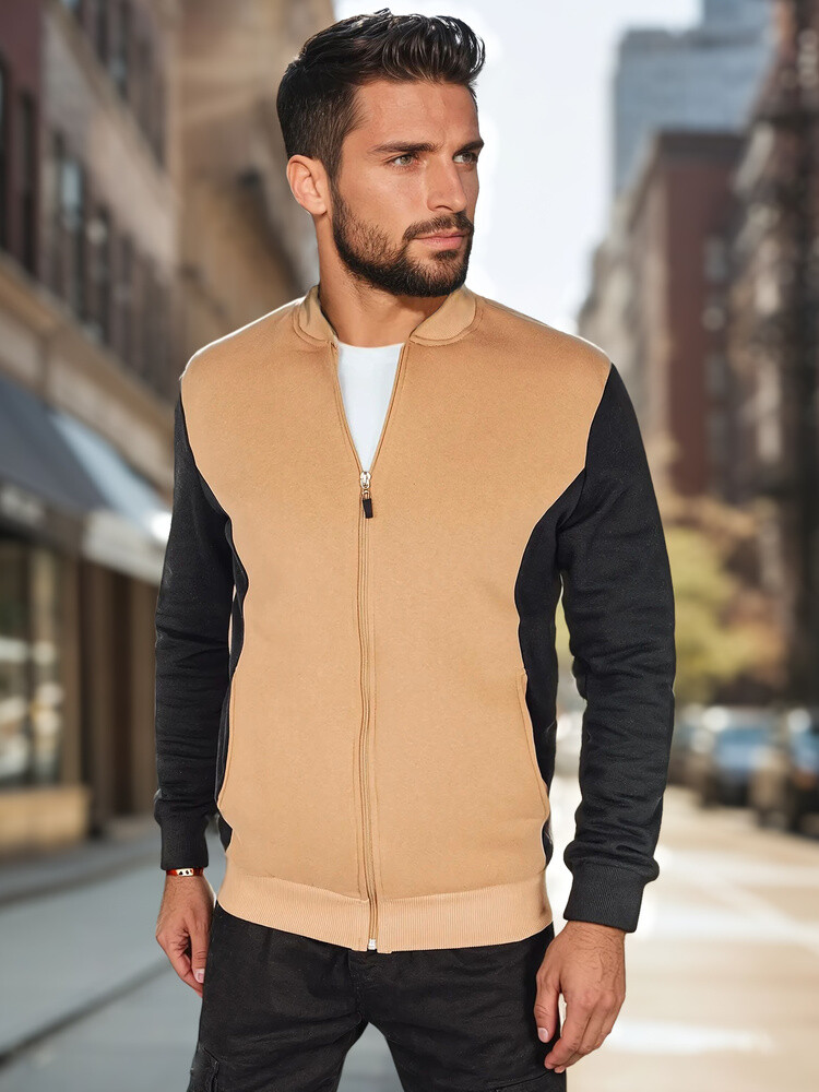 Bluza męska rozpinana za stójką kamelowa Dstreet