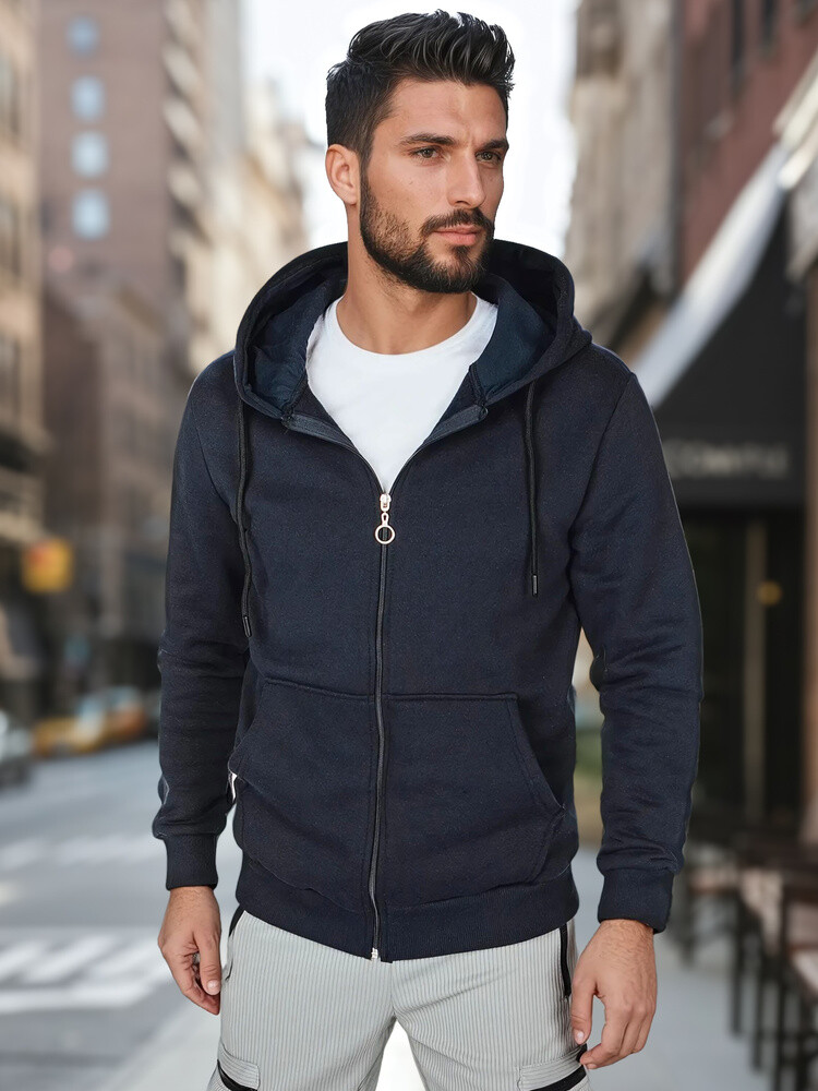 Bluza męska rozpinana basic z kapturem granatowa Dstreet
