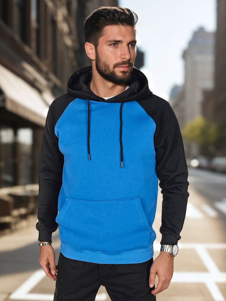 Bluza męska basic z kapturem niebieska Dstreet