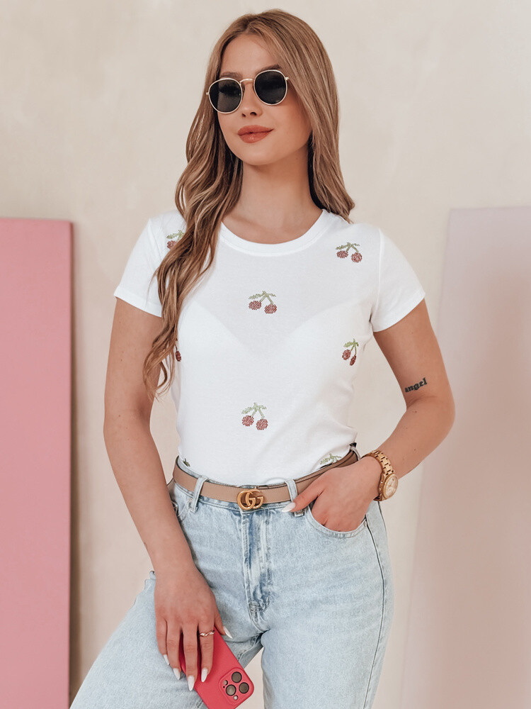 T-shirt damski w wiśnie CHERRYDUST biały Dstreet