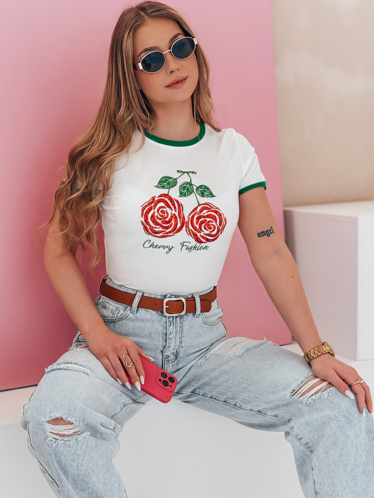 T-shirt damski z cekinami ROSAWIS biały Dstreet