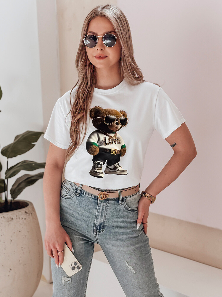 T-shirt damski z misiem MISZELKA biały Dstreet