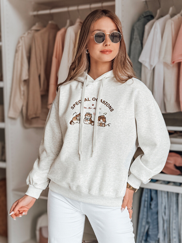 Bluza damska oversize z kapturem SPECIAL KITTY szara Dstreet