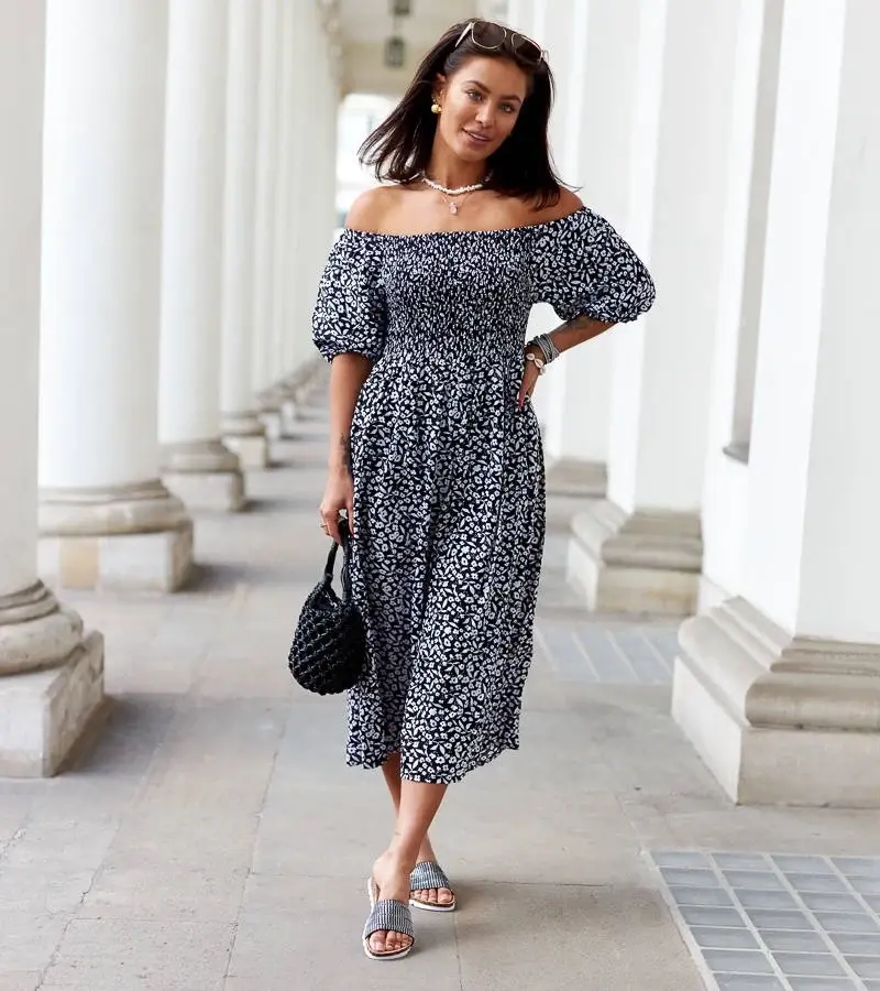 UR/CEO Black floral midi dress Zetticci