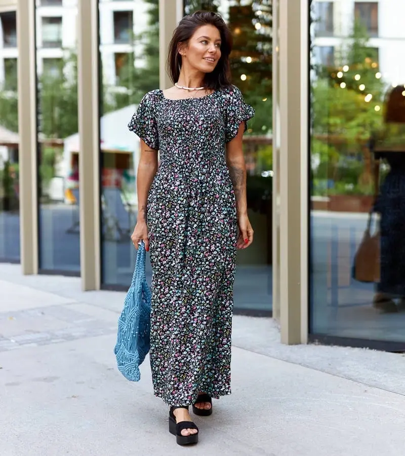 UR/CEO Black floral maxi dress Calabrese