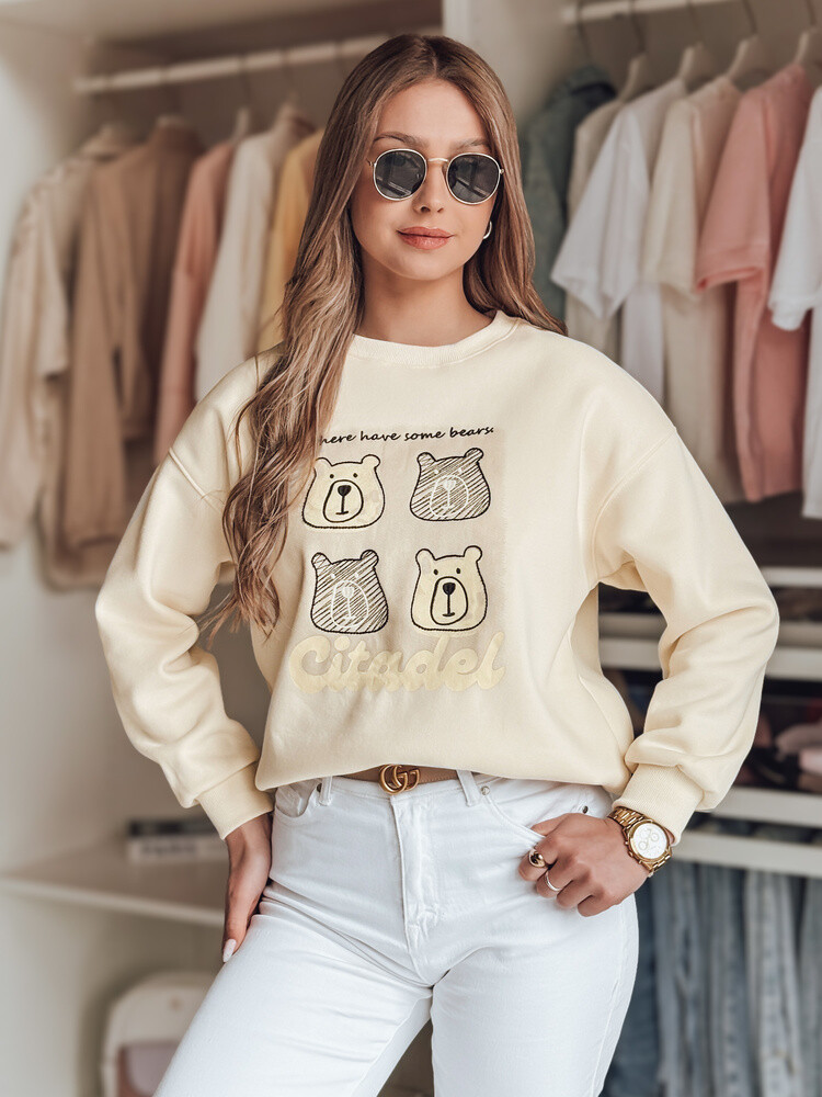 Bluza damska oversize z misiami MISOBEARS ecru Dstreet