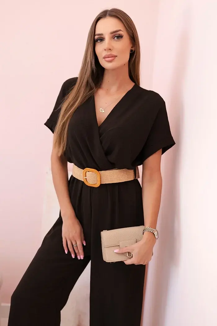 Kesi Włoski Overal s ozdobným opaskom v páse hnedý