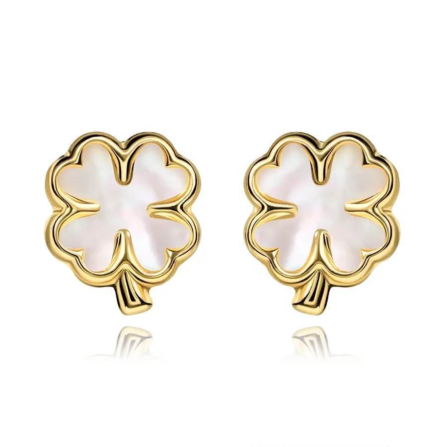 Zlaté náušnice 9K štvorlístok s prírodnou perleťou