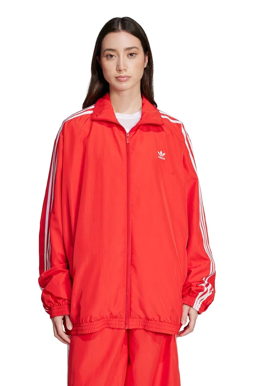 Mikina adidas Originals Oversized Tracktop dámska, červená farba, s nášivkou, JD3393