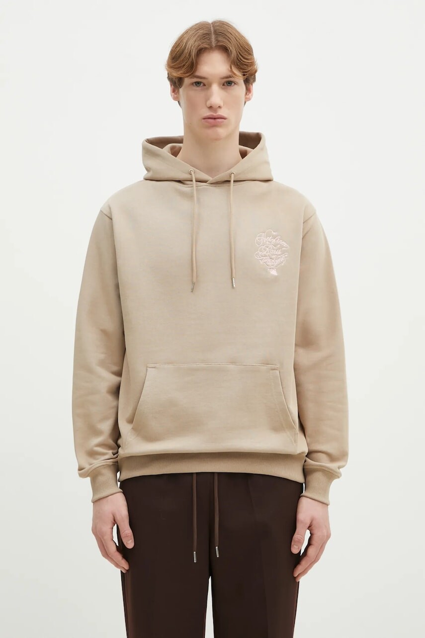 Bavlnená mikina Drôle de Monsieur Le Hoodie Slogan Vignes pánska, béžová farba, s kapucňou, s nášivkou, F-HO175-CO127-BG