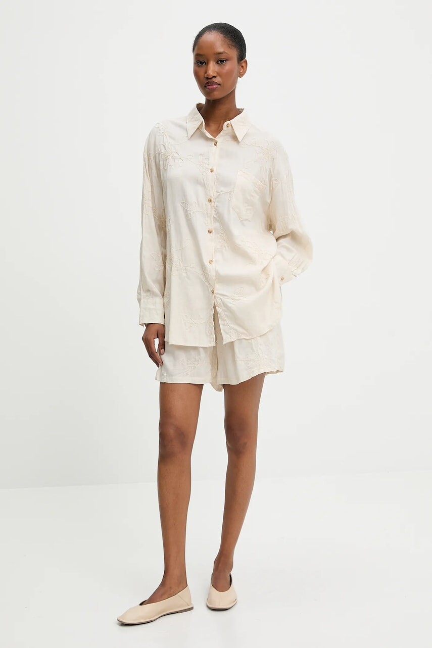 Ľanová košeľa a šortky Answear Lab béžová farba