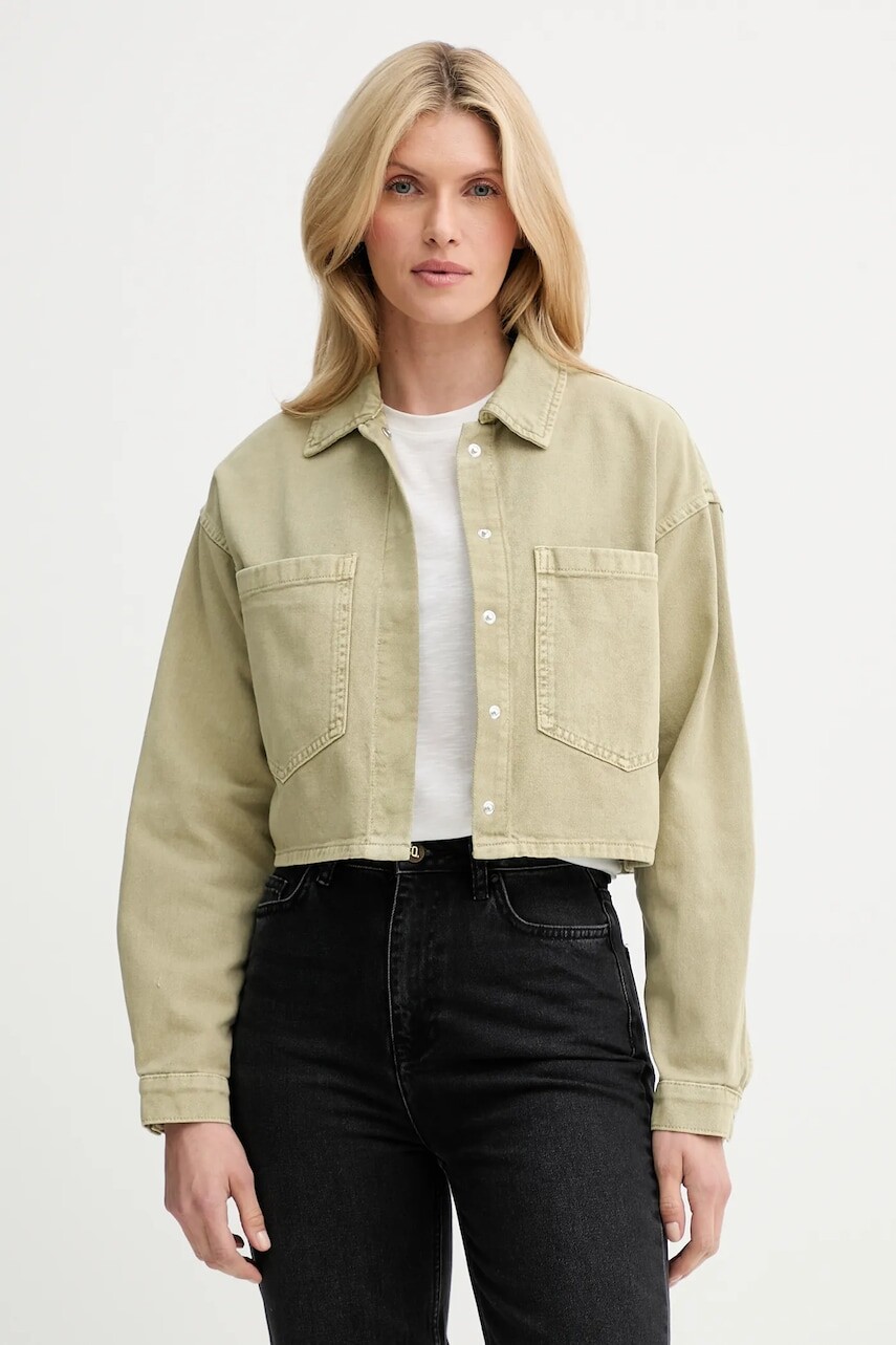 Rifľová bunda Answear Lab zelená farba, prechodná, oversize