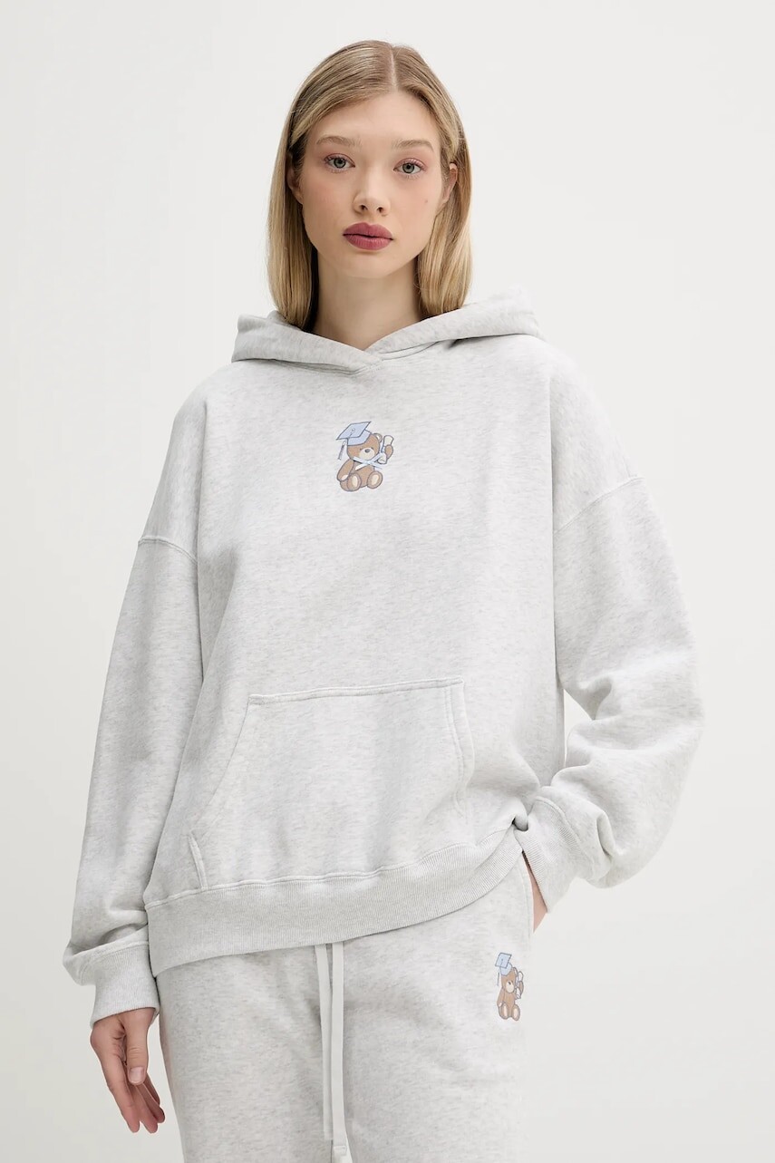 Mikina Hollister Co. šedá farba, s kapucňou, s potlačou, KI352-5139