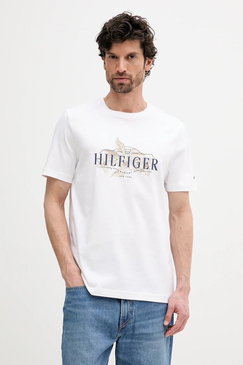 Bavlnené tričko Tommy Hilfiger pánske, biela farba, s potlačou, MW0MW39353