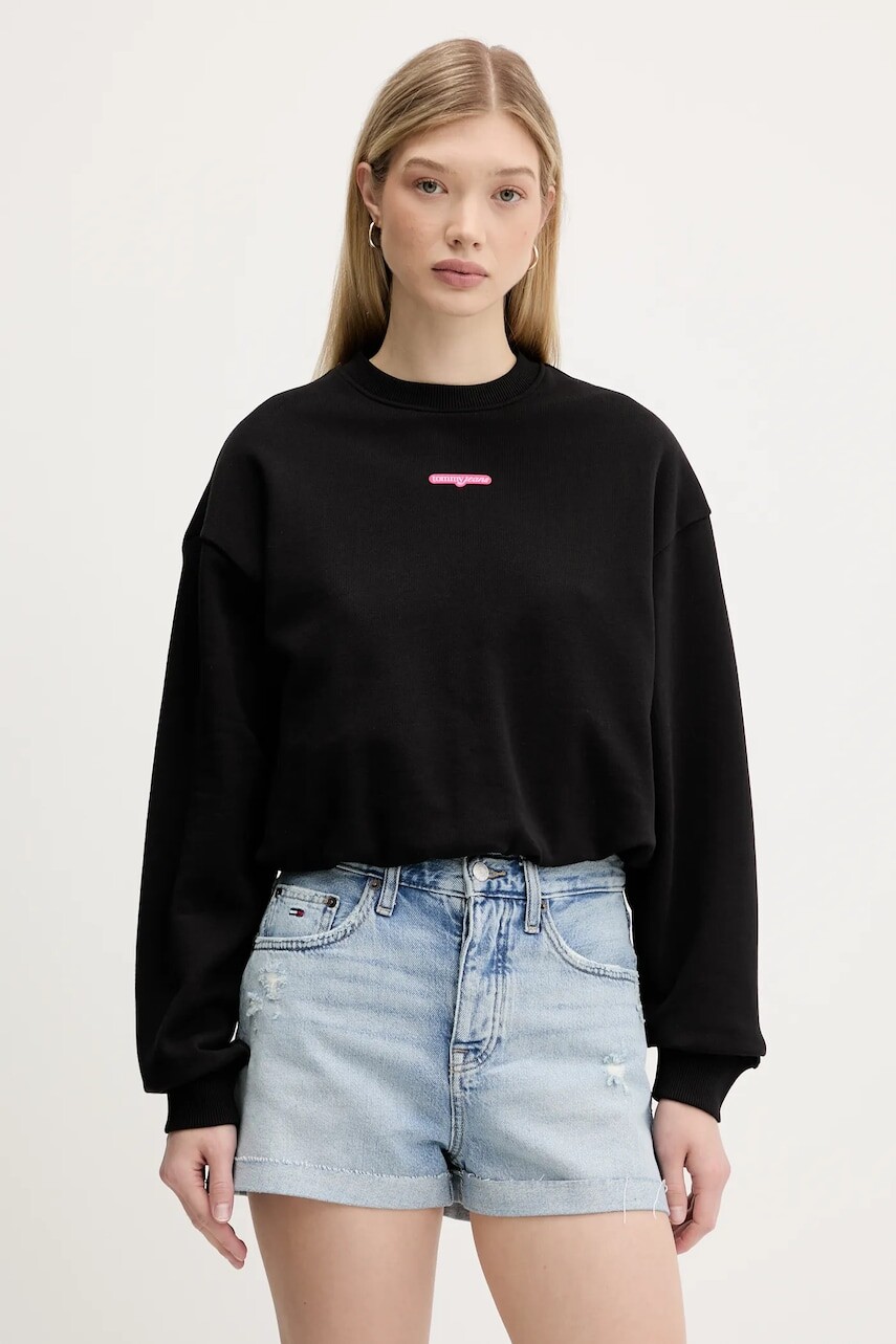 Bavlnená mikina Tommy Jeans čierna farba, s potlačou, DW0DW20947