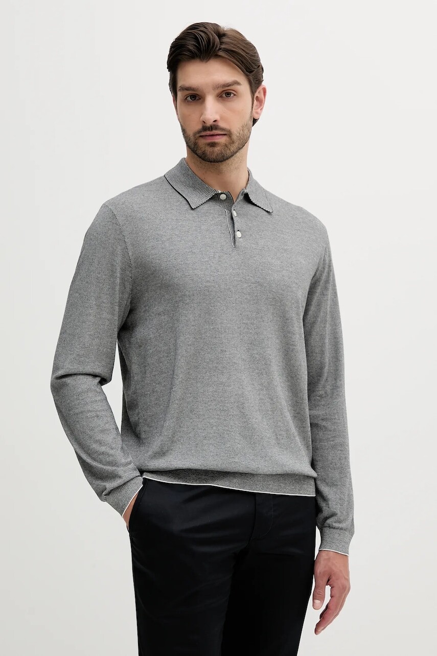 Bavlnené tričko s dlhým rukávom Armani Exchange šedá farba, vzorované, XM000695 AF12933