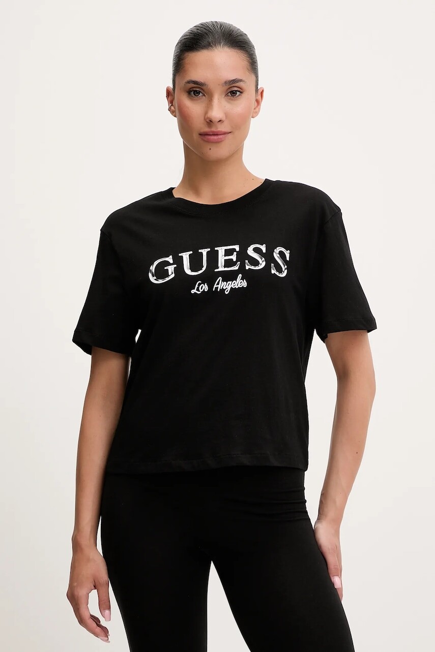 Bavlnené tričko Guess CLEMATIS dámske, čierna farba, V5GI09 K9RM1