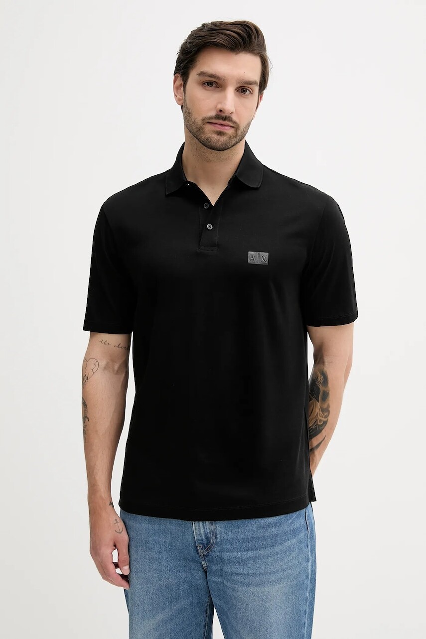 Bavlnené polo tričko Armani Exchange čierna farba, s potlačou, XM000484 AF10364