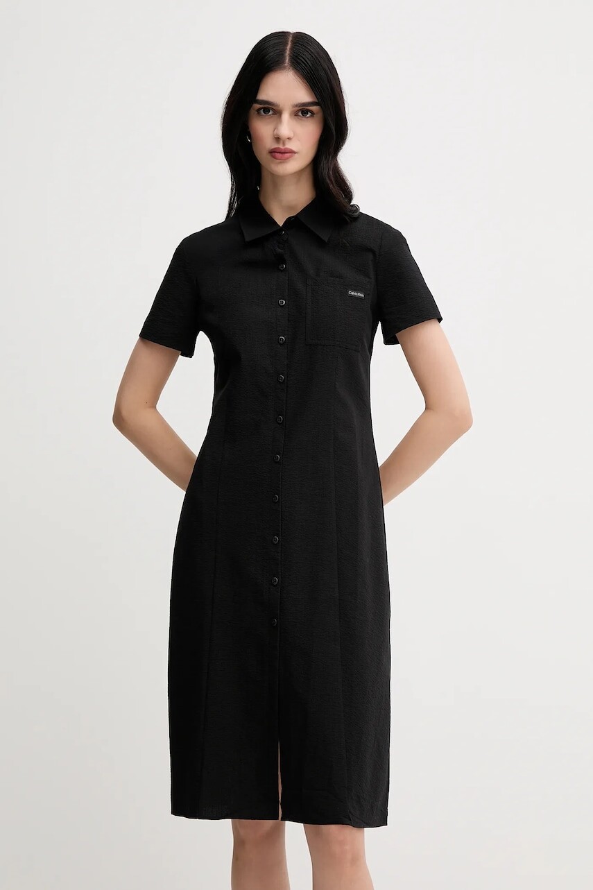 Dievčenské bavlnené šaty Calvin Klein Jeans čierna farba, mini, rovný strih, J20J225299