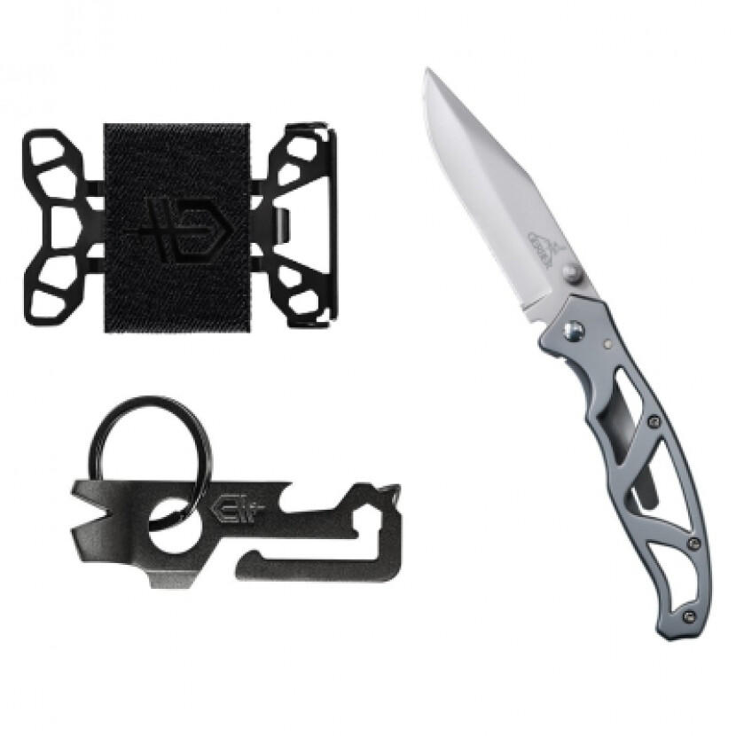 Set nôž Paraframe I+Multi-tool Mullet Solid State+peňaženka Barbill - strieborný