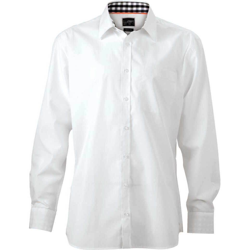 Košeľa s kockovanými vsadkami James & Nicholson 619 - biela-čierna, L