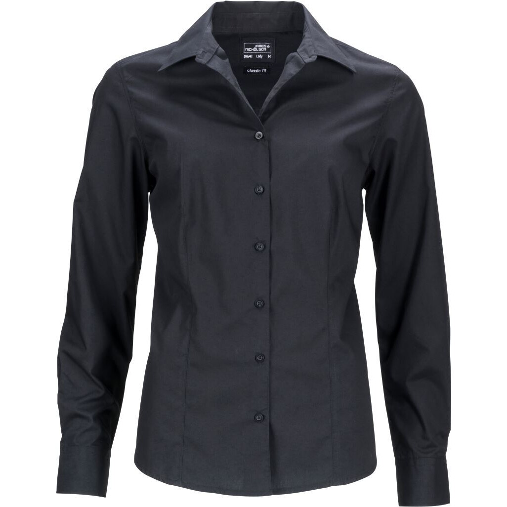 Popelínová business blúzka James & Nicholson 641 - čierna, XXL