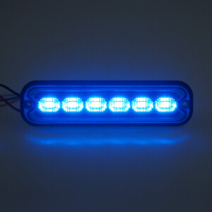 Modrý LED predátor 12/24V - 6x 4W / 19 režimov výstražného blikania / ECE R65 (130x30x11mm)