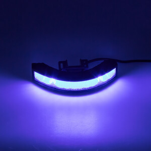 Modrý LED predátor 12/24V - 12x 3W / 26 režimov výstražného blikania / zahnutý tvar / ECE R65 (170x30mm)