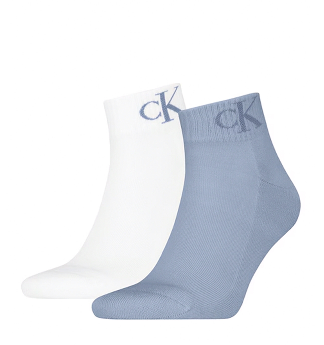 CALVIN KLEIN - 2PACK CK jeans monogram white & blue quarter ponožky - limitovaná edícia