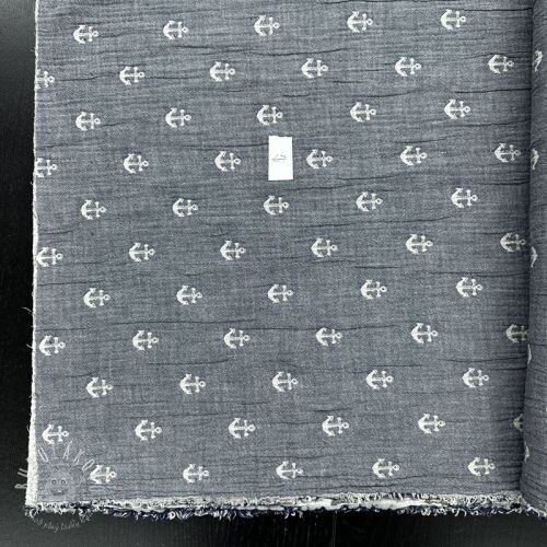 Dvojitá gázovina/mušelín JACQUARD Anchor 2-side faded gray navy II.trieda