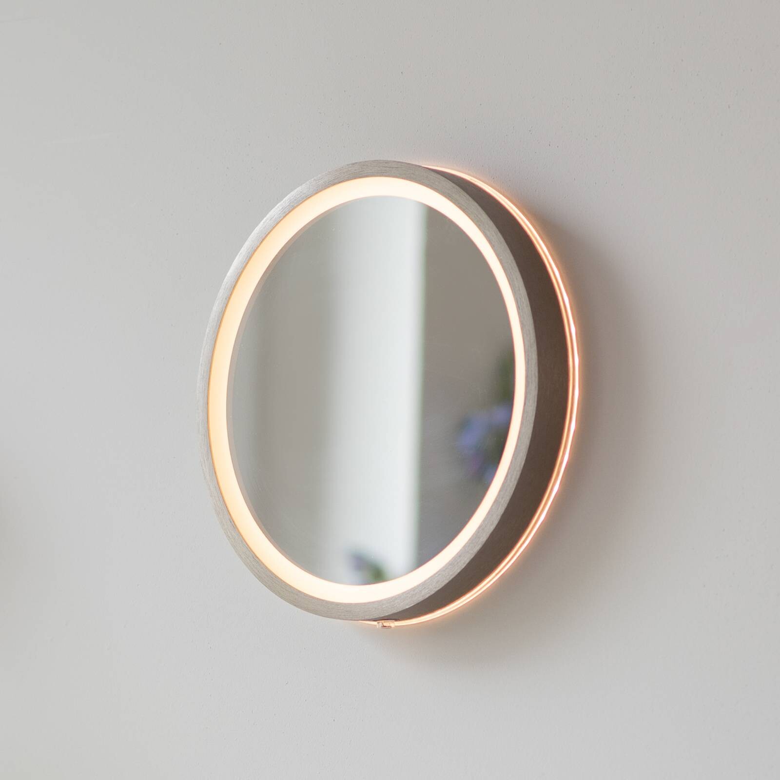 LED nástenné zrkadlo VIDRO, bronzové, Ø 26 cm, powerbanka, vypínač
