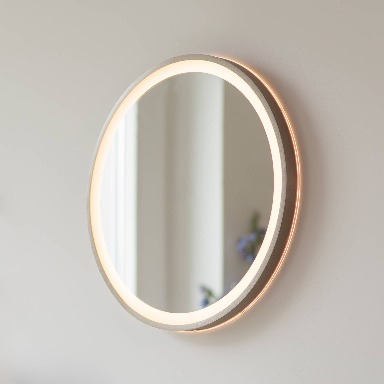 LED nástenné zrkadlo VIDRO, bronzové, Ø 46 cm, powerbanka, vypínač