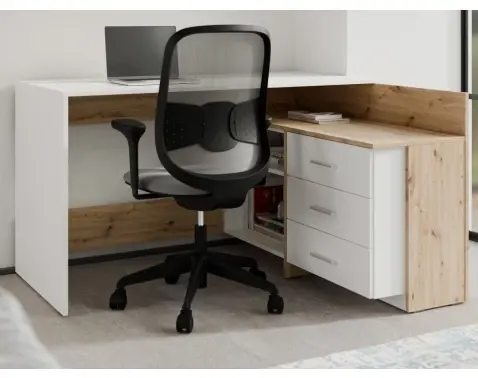 Rohový písací stôl Alex, dub artisan/biely%