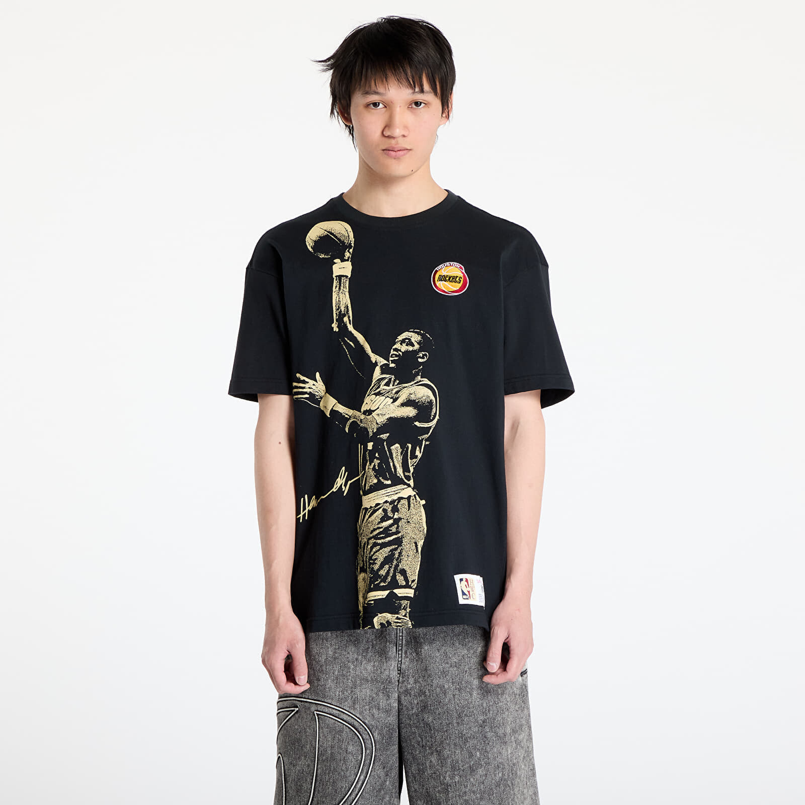 Tričko Mitchell & Ness NBA Vintage Logo Rockets Hakeem Olajuwon Blockbuster Shortsleeve Player Tee Black M