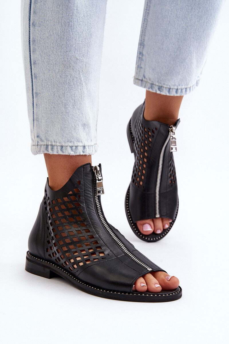 Zazoo 977/L Kožené Vystrihnuté Sandále s Zipsom