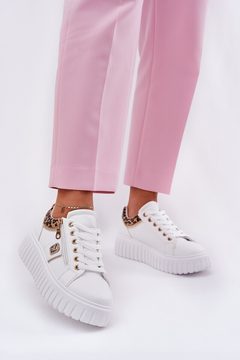 Boto Dámske Športové Topánky Na Platforme Z Eko Kože Panther Biele Velionna