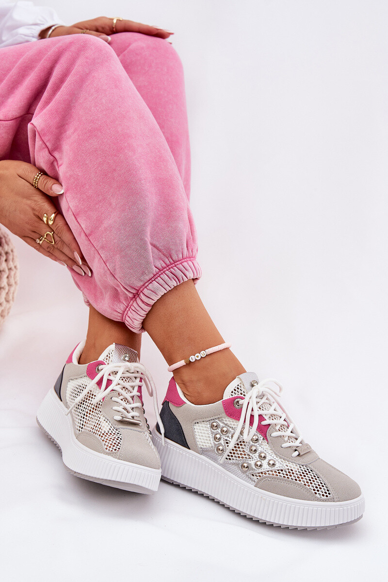 Boto Dámske Športové Topánky So Sieťovinou A Klincami Šedé Ogalda