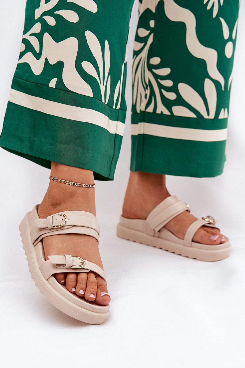 Boto Dámske Sandále Na Platforme So Zlatými Sponami Béžové Wernone